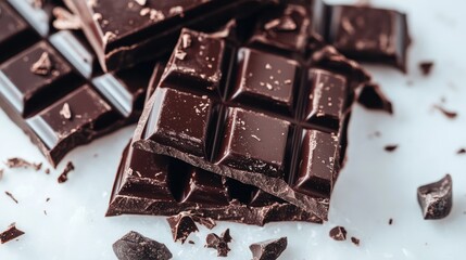 Indulge in the richness of dark chocolate against a white background A sweet experience with flavors in every bite offering a bittersweet temptation