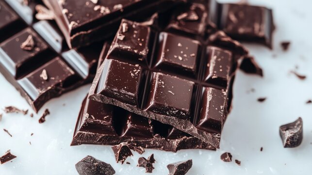 Indulge in the richness of dark chocolate against a white background A sweet experience with flavors in every bite offering a bittersweet temptation