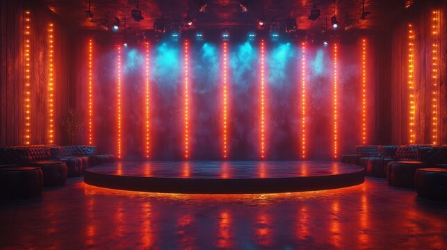 spotlit karaoke stage featuring vibrant concert lights and bokeh effects, creating an electrifying atmosphere perfect for nightlife and entertainment events