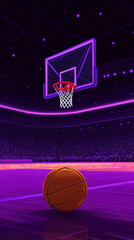 Obraz premium Neon and Glow Illustration of a basketball arena