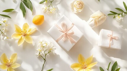 Gift items arranged on a clean white backdrop