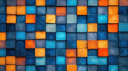 Colorful abstract texture featuring blue and orange complementary colors in a vintage retro...