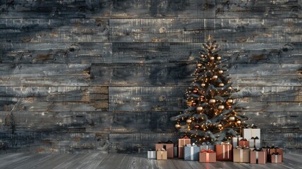 Obraz premium Christmas tree with presents in front of it