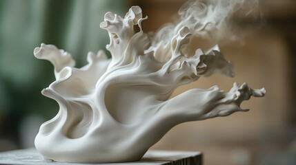 Abstract White Sculpture with Smoke