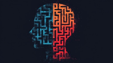 Obraz premium Abstract Human Head with Maze Pattern: Exploring the Labyrinth of the Mind