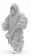 3D Render of a Mysterious Figure in a White Hooded Robe