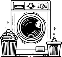 Black Line Art Washing Machine Electronic Hand Drawn Illustration