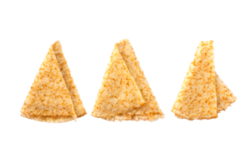 Close up on 3 folded crepes (french pancakes) isolated on transparent background, Candlemas holiday food, png file
