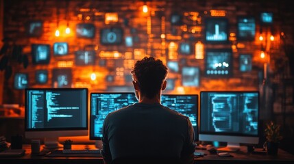 Programmer Working Late at Night on a Complex Project