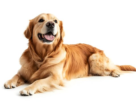 Overweight Golden Retriever Happily Resting on White Background - Powered by Adobe