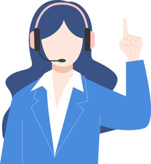 Customer Service Agent Wearing Headset Gesturing Upward