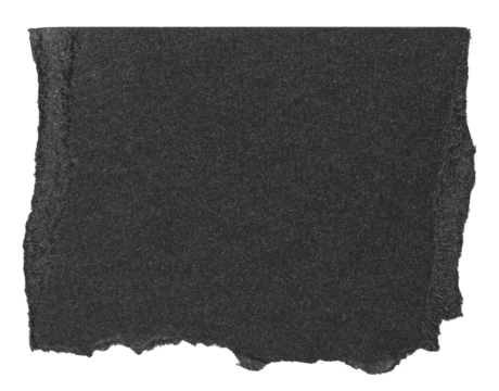Isolated cut out torn piece of blank black paper note cardboard with texture and copy space for text, transparent png background design element