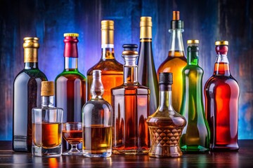Obraz premium Alcohol Bottle Still Life Photography - Diverse Brands & Shapes