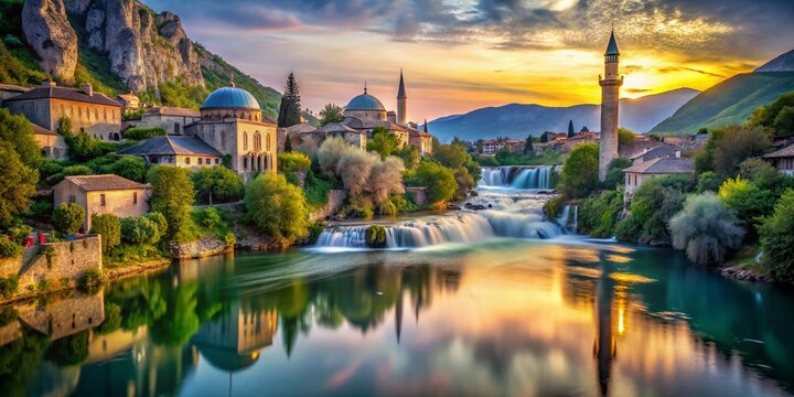 Alija Mosque & Neretva River Double Exposure - Pocitelj, Bosnia and Herzegovina