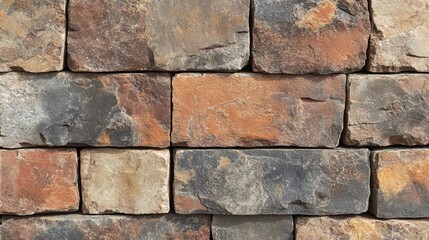 Obraz premium Natural stone wall texture featuring various colors and shapes in a rustic design, showcasing artistry in home landscaping
