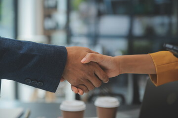 Business handshake for teamwork of business merger and acquisition,successful negotiate,hand...