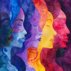 Abstract colorful watercolor painting, woman diversity for International Women's Day, Mother's Day design concept.