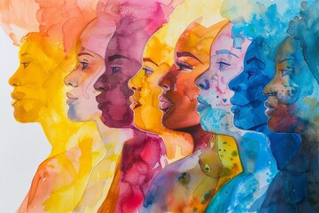 Abstract colorful watercolor painting, woman diversity for International Women's Day, Mother's Day design concept.