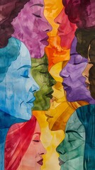 Abstract colorful watercolor painting, woman diversity for International Women's Day, Mother's Day design concept.