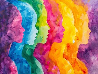 Abstract colorful watercolor painting, woman diversity for International Women's Day, Mother's Day design concept.