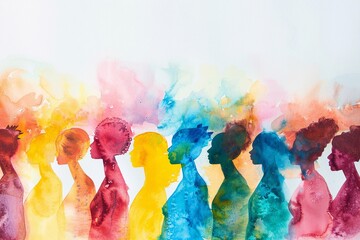 Abstract colorful watercolor painting, woman diversity for International Women's Day, Mother's Day design concept.