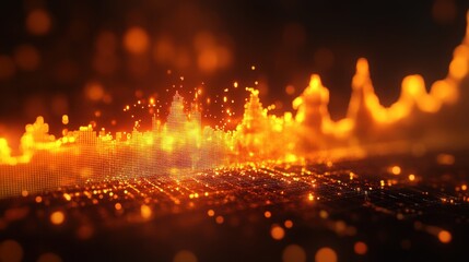 Obraz premium Dynamic abstract visualization of sound waves illuminated in vibrant orange hues against a dark backdrop