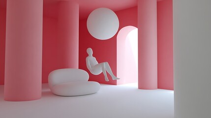 Minimalist 3D Design with Floating Elements in Air