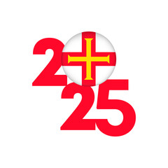 Obraz premium 2025 banner with Guernsey flag inside. Vector illustration.