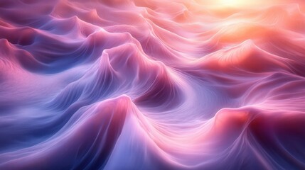 Obraz premium A mesmerizing view of soft, undulating waves with vibrant colors at sunset over an otherworldly landscape