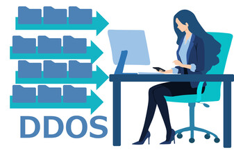 DOS攻撃を受ける女性実業家のイラスト