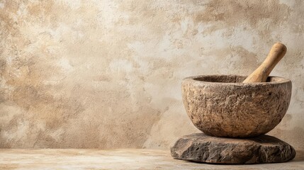 Ancient stone rice grinder, rustic textures with historic feel, stone rice grinder, traditional techniques