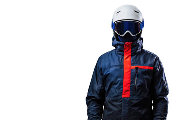 Skier in helmet and glasses with copy space on transparent background
