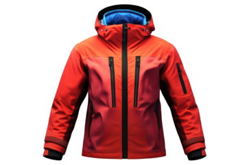 Red ski jacket with hood isolated on transparent background