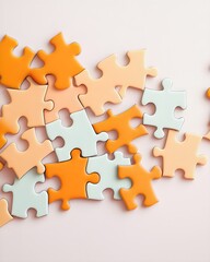 Obraz premium Colorful puzzle pieces scattered on a light background