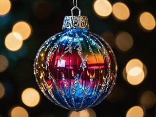 Fototapeta premium A unique Christmas ornament with intricate patterns and rich colors, capturing the festive spirit and adding elegance and charm to holiday decorations