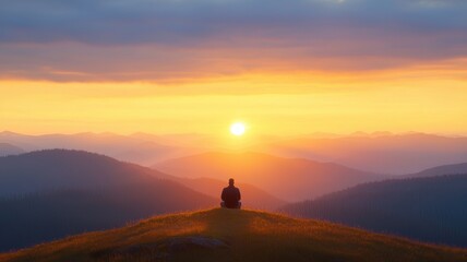 Fototapeta premium Serene Sunrise in Majestic Mountain Landscape