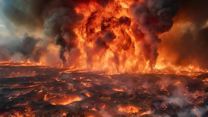 A burning Earth suspended in a watercolor and futuristic background, galaxy, flames spreading around it in shades of orange, red, and yellow, symbolizing global warming effect, Generative AI