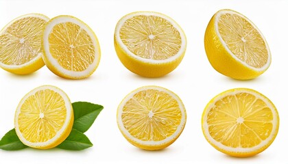 Fototapeta premium Collection set of lemon slices isolated on transparent or white background