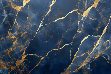 Fototapeta premium Blue marble background with gold lines texture