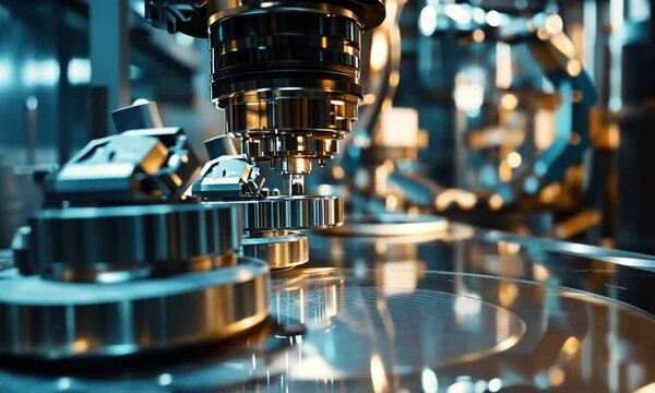 A close-up of precision machinery in a high-tech industrial setting.
