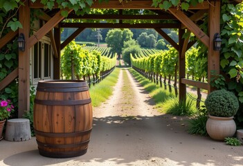 Naklejka premium barrel in a vineyard