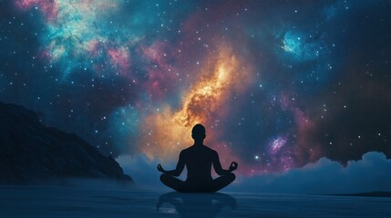 Serene Silhouette of a Person Meditating in Space