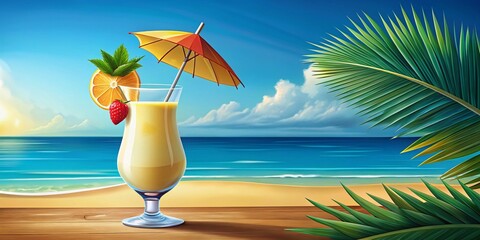 Experience the taste of paradise with this captivating mobile app design featuring a Pina Colada illustrated in elegant line art.