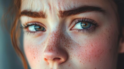 Fototapeta premium A person blushing with embarrassment, cheeks flushed, and eyes looking downwards