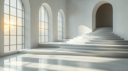 Fototapeta premium White Room with Staircase and Sunlight