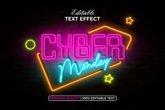 Cyber Monday Text Effect Neon Light Sign Style. Editable Text Effect.