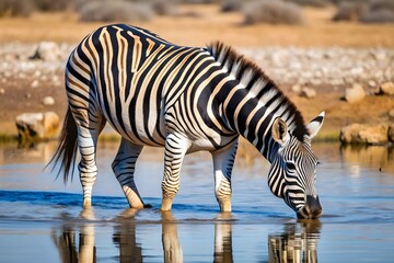 Zebra drink water at natural pond