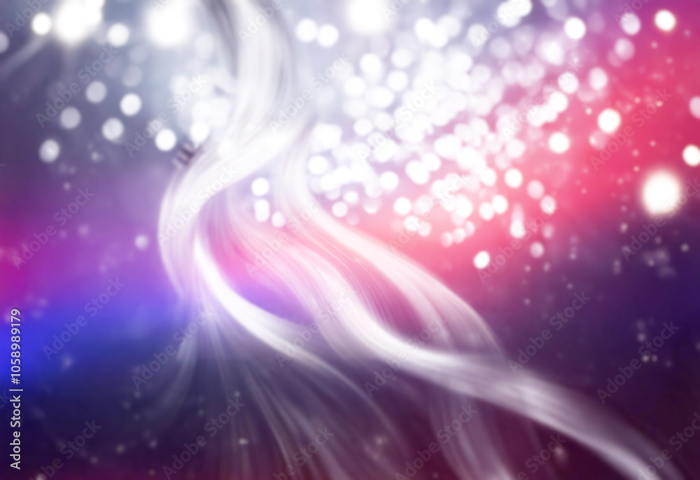 Aufkleber white streaks of light curve and twist against a dark, bokeh background.