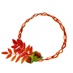 Yellow and red autumn leaves with huzelnuts, watercolor botanical clip art, for prints, invitations, cards for the autumn holidays Thanksgiving, Halloween, harvest festival, farmer's market.