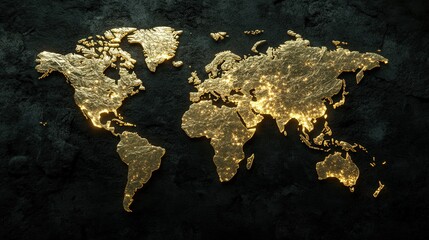 Golden World Map with Glowing Network Connections   Global Connectivity Concept